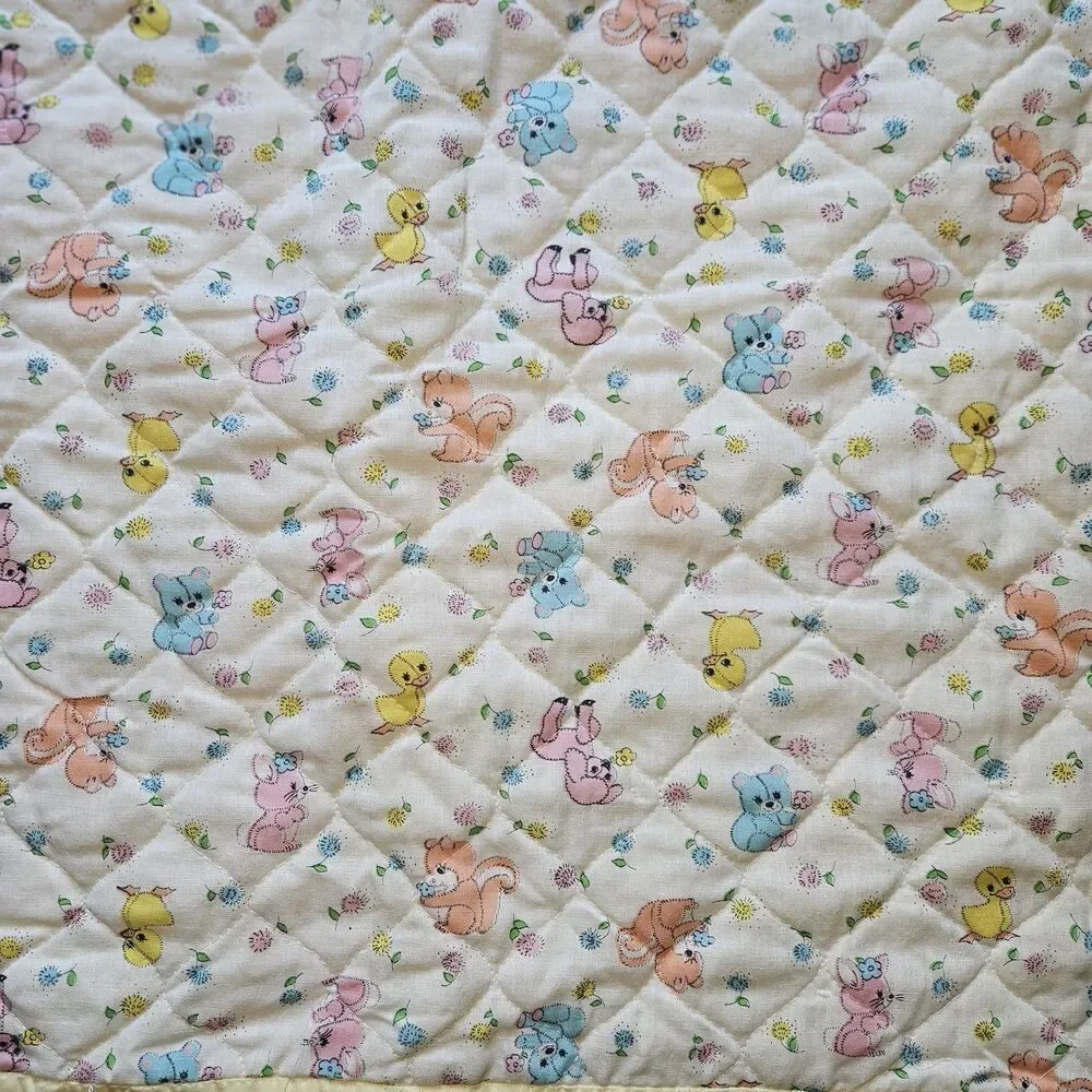 Vintage Baby Girl Handmade Patchwork Blanket & Pillow Set Nursery Crib, Bunnies